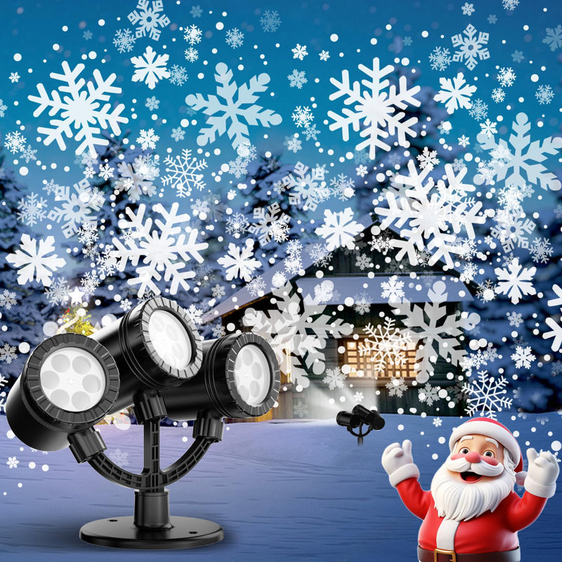 The Holiday Aisle Snowflake Projector Light Outdoor Rotating Snowfall Lamp Brighter LED Landscape Wayfair